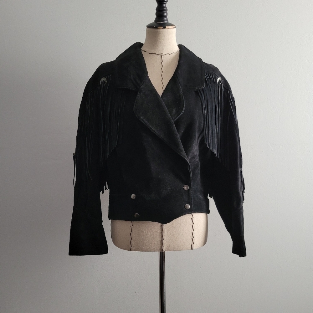 Vintage The American Line Black Fringe Leather Jacket